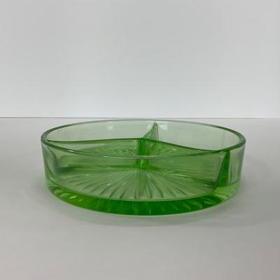 -103- URANIUM | Green Depression Three Part Divided Round Dish
