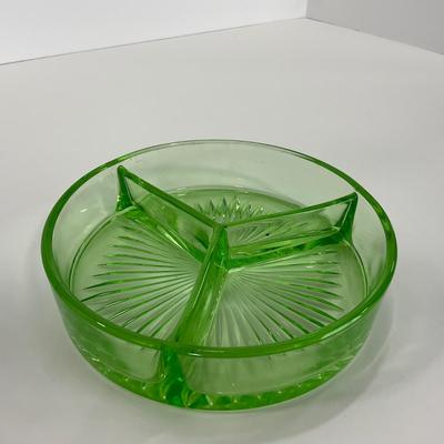-103- URANIUM | Green Depression Three Part Divided Round Dish
