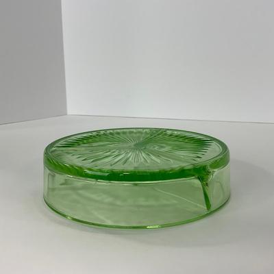 -103- URANIUM | Green Depression Three Part Divided Round Dish