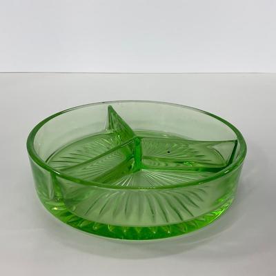 -103- URANIUM | Green Depression Three Part Divided Round Dish