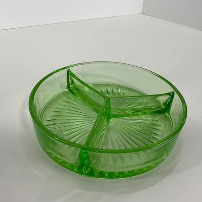 -103- URANIUM | Green Depression Three Part Divided Round Dish