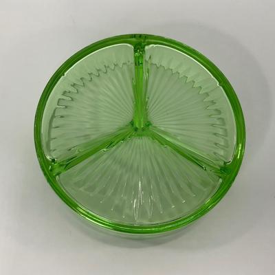 -103- URANIUM | Green Depression Three Part Divided Round Dish