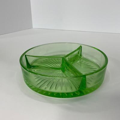 -103- URANIUM | Green Depression Three Part Divided Round Dish