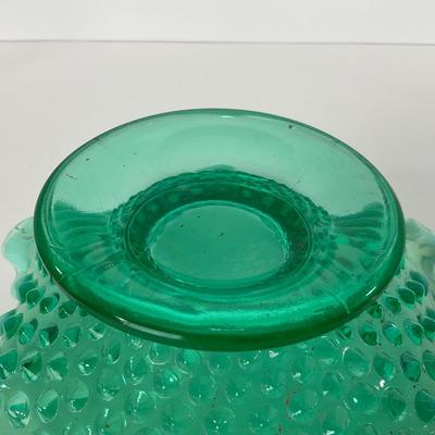 -105- GLASSWARE | Blue Green Hobnail  Fenton Short Candy Dish