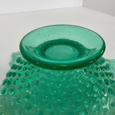 -105- GLASSWARE | Blue Green Hobnail  Fenton Short Candy Dish
