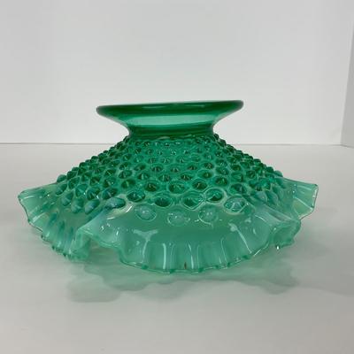 -105- GLASSWARE | Blue Green Hobnail  Fenton Short Candy Dish
