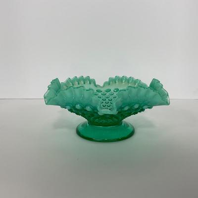 -105- GLASSWARE | Blue Green Hobnail  Fenton Short Candy Dish