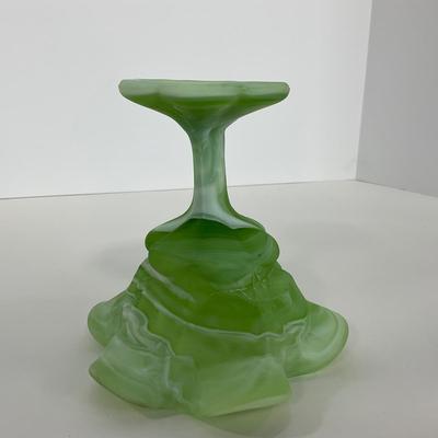 -106- GLASSWARE | Kanawha Aramaic Pedestal Compote | Green & White Slag Glass