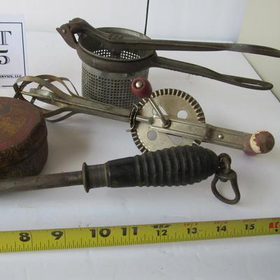 Lot of Vintage Kitchen Stuff, Tin, Lysol Bottle