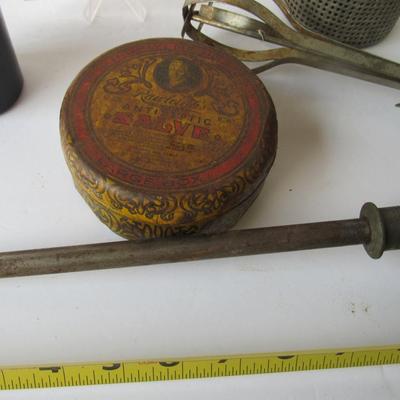 Lot of Vintage Kitchen Stuff, Tin, Lysol Bottle