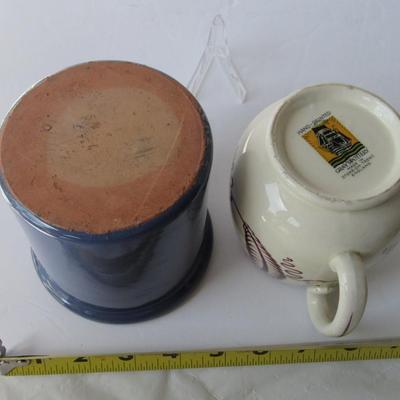 Small Blue Glazed Crock and Vintage Gray's Pottery Stoke on Trent Pitcher