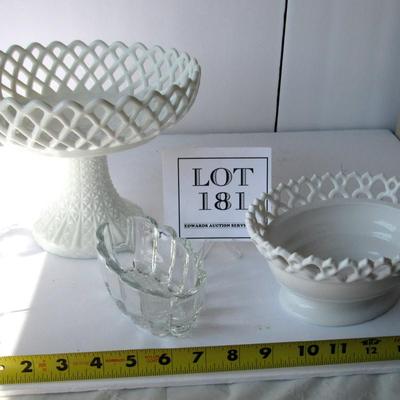 Nice Huge Westmoreland Milk Glass Compote, Clear Spoon Holder, Milk Glass Animal Dish Base