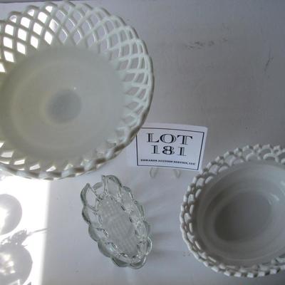 Nice Huge Westmoreland Milk Glass Compote, Clear Spoon Holder, Milk Glass Animal Dish Base