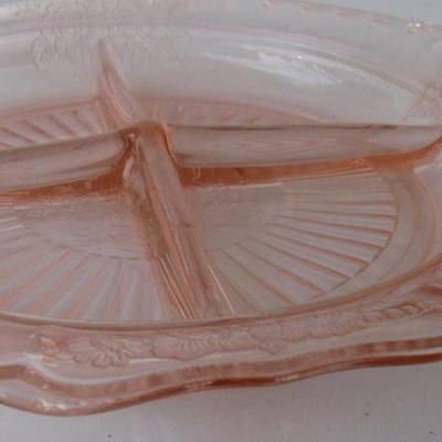 Depression Glass Pink Mayfair, Anchor Hocking, Divided Relish Dish