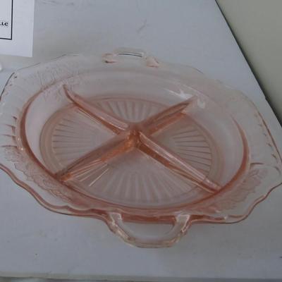 Depression Glass Pink Mayfair, Anchor Hocking, Divided Relish Dish