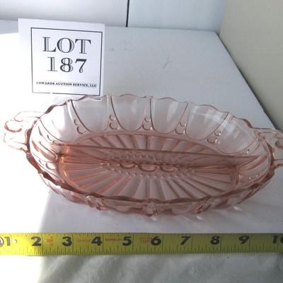 Depression Glass Pink Divided Relish, Oyster and Pearl, Anchor Hocking