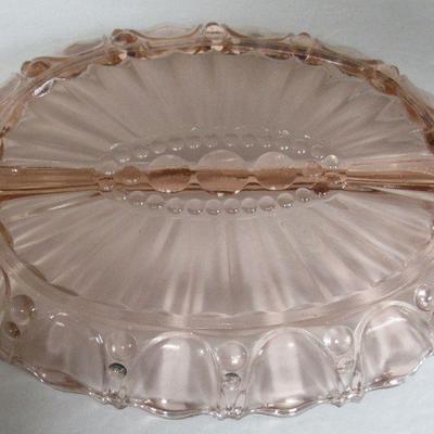 Depression Glass Pink Divided Relish, Oyster and Pearl, Anchor Hocking