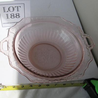 Depression Glass Pink Mayfair Handled Bowl,