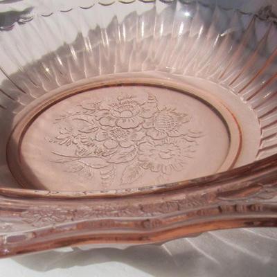 Depression Glass Pink Mayfair Handled Bowl,