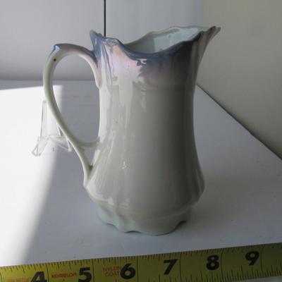 Vintage Hand Painted China Pitcher and Two Old Hand Painted Toothpick Holders