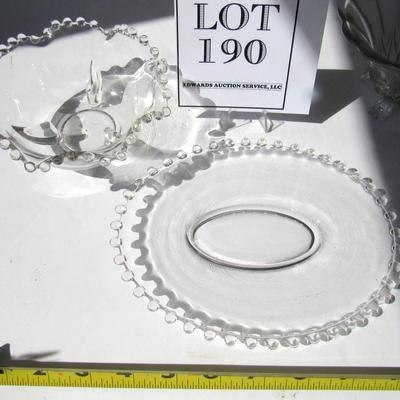Imperial Candlewick Ruffled Icer Bowl (HTF), Gravy Boat Liner (No Boat) and New Martinsville Janice Glass Basket