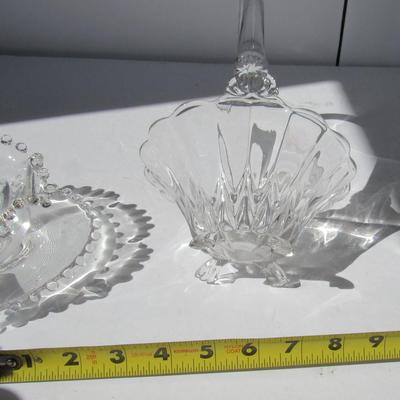 Imperial Candlewick Ruffled Icer Bowl (HTF), Gravy Boat Liner (No Boat) and New Martinsville Janice Glass Basket