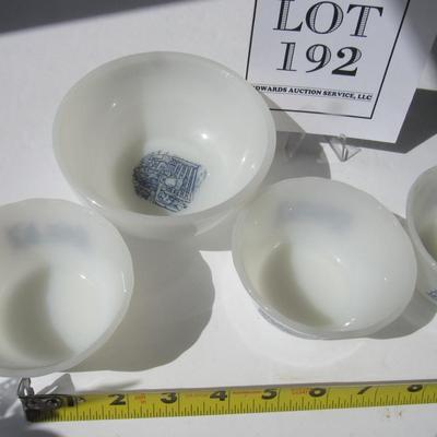 Milk Glass Bowls With Currier and Ives Theme