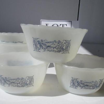 Milk Glass Bowls With Currier and Ives Theme