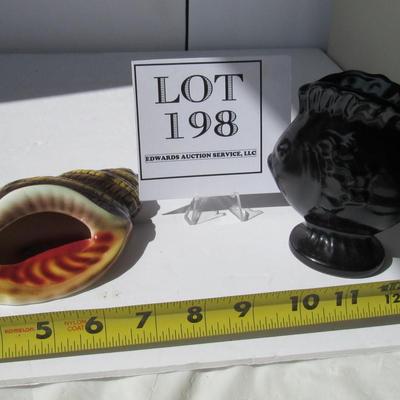 Pottery Shell Wall Pocket and Small Fish Planter