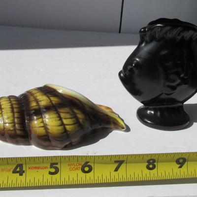 Pottery Shell Wall Pocket and Small Fish Planter