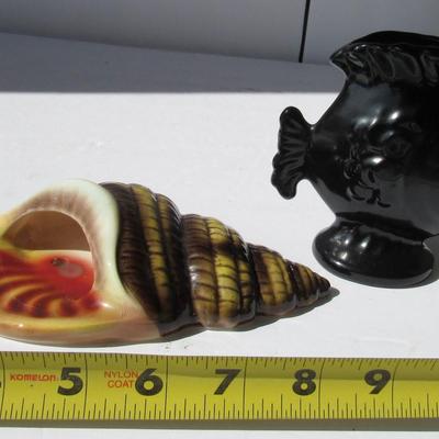 Pottery Shell Wall Pocket and Small Fish Planter