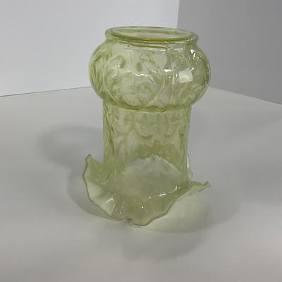 -107- URANIUM | Tall Ruffled Edge Vaseline Vase