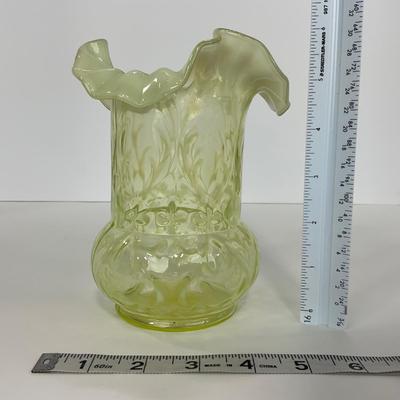 -107- URANIUM | Tall Ruffled Edge Vaseline Vase