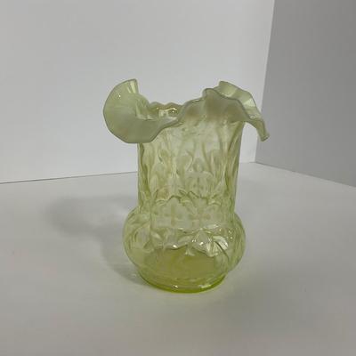 -107- URANIUM | Tall Ruffled Edge Vaseline Vase