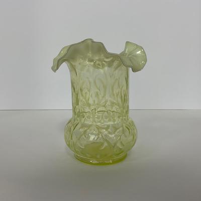 -107- URANIUM | Tall Ruffled Edge Vaseline Vase