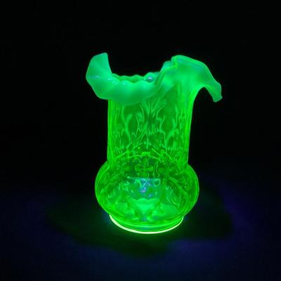 -107- URANIUM | Tall Ruffled Edge Vaseline Vase