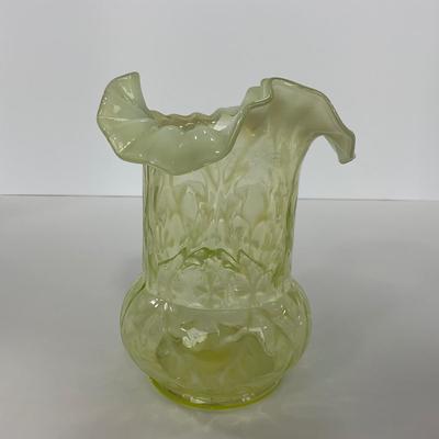 -107- URANIUM | Tall Ruffled Edge Vaseline Vase