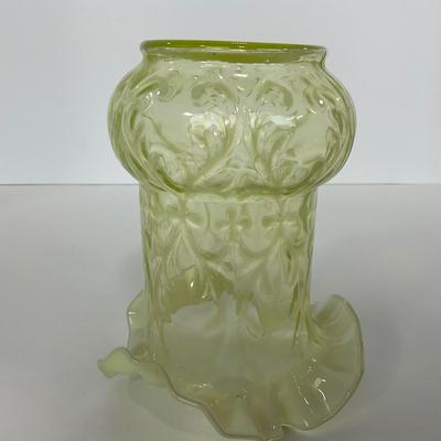 -107- URANIUM | Tall Ruffled Edge Vaseline Vase