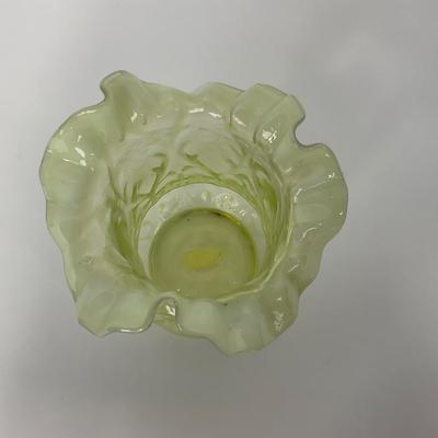 -107- URANIUM | Tall Ruffled Edge Vaseline Vase