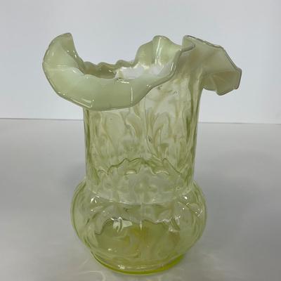 -107- URANIUM | Tall Ruffled Edge Vaseline Vase
