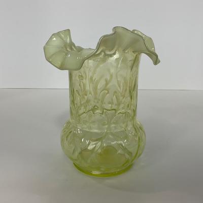 -107- URANIUM | Tall Ruffled Edge Vaseline Vase