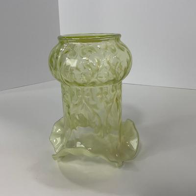 -107- URANIUM | Tall Ruffled Edge Vaseline Vase