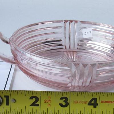 Lot 207: Pink Depression Glass Handled Bowl