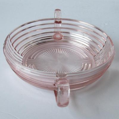 Lot 207: Pink Depression Glass Handled Bowl