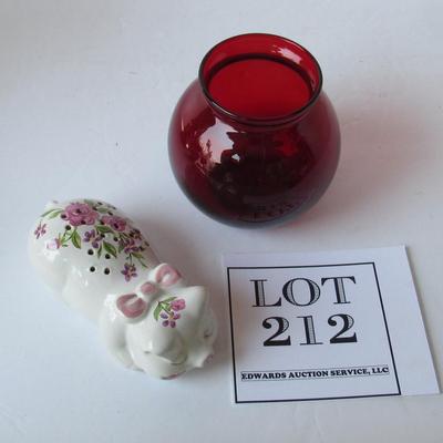 Ruby Red Ball Vase, Small, and Pouporri Pig