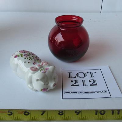 Ruby Red Ball Vase, Small, and Pouporri Pig