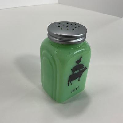 -108- GLASSWARE | Jadeite Salt & Pepper Shakers | Cow, Pig, & Chicken Silhouette