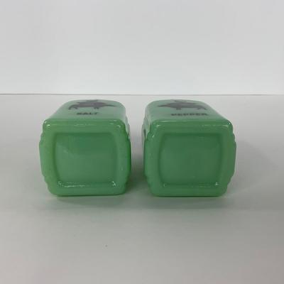 -108- GLASSWARE | Jadeite Salt & Pepper Shakers | Cow, Pig, & Chicken Silhouette