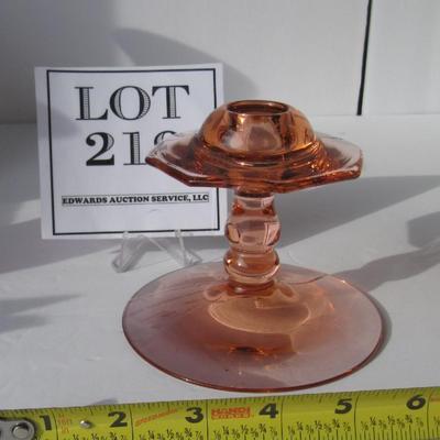 Heisey Glass Co, Pluto Pattern, Flamingo Pink Candleholder