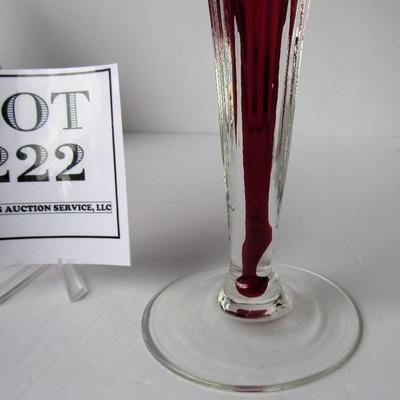 Tall Modern Red and Clear Art Glass Candlestick